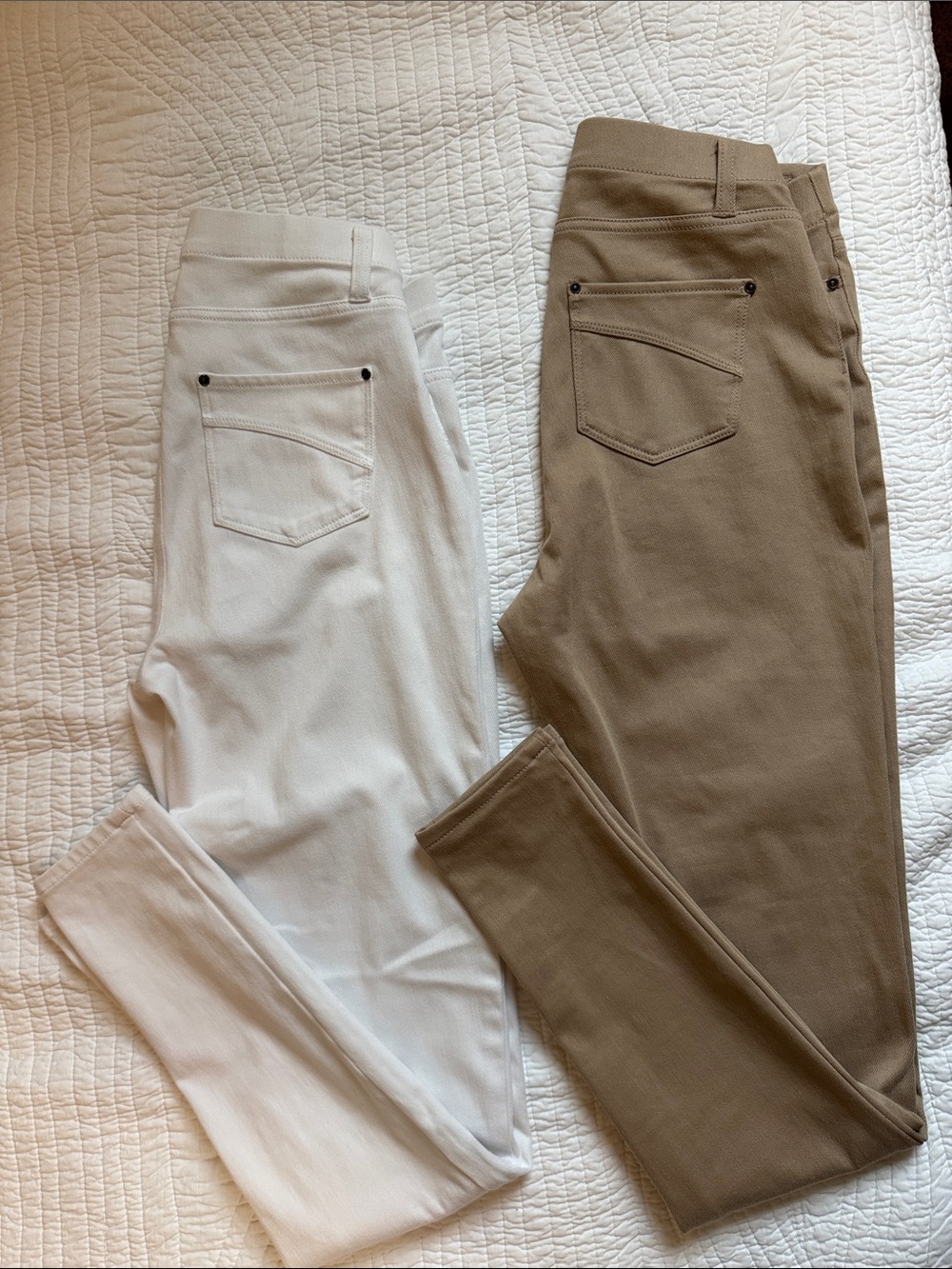 Women Stretch Slim Pants in White and Taupe